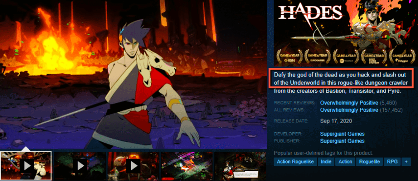 Hades game on Steam